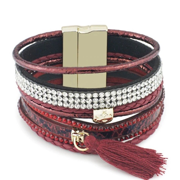 Jewelry - Red Leather Wrap Bracelet Tassel